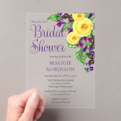 Yellow Roses | Violets Boho Floral Bridal Shower Acryl Uitnodigingen (Insitu (Draagbaar))