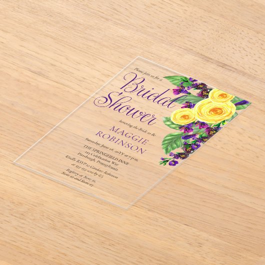 Yellow Roses | Violets Boho Floral Bridal Shower Acryl Uitnodigingen (Laagn)