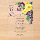 Yellow Roses | Violets Boho Floral Bridal Shower Acryl Uitnodigingen (Voorkant)
