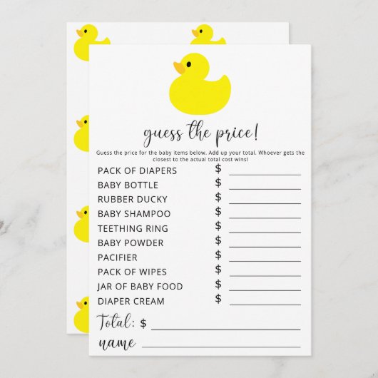 Yellow Rubber Duck - Raad de prijs spel Kaart (Voorkant / Achterkant)