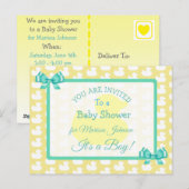 Yellow Rubber Duckie Baby'Shower Invitation Briefkaart (Voorkant / Achterkant)