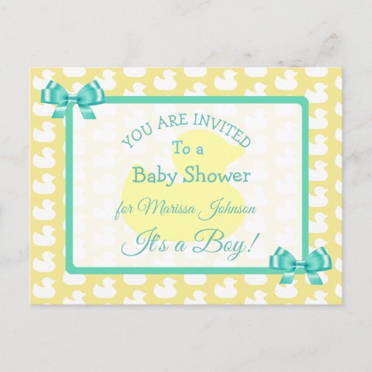 Yellow Rubber Duckie Baby'Shower Invitation Briefkaart (Voorkant)
