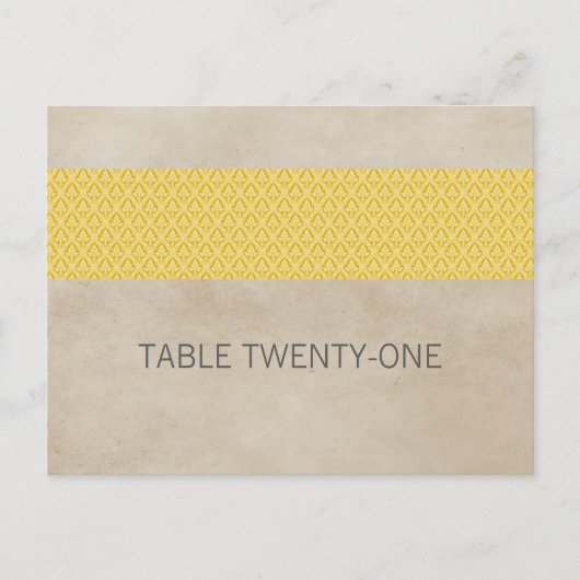 Yellow Rustique Damask Numéro de table Carte posta (Devant)