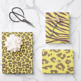 Yellow Safari Animal Leopard Cheetah Print Inpakpapier Vel