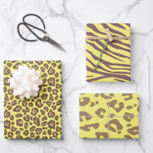 Yellow Safari Animal Leopard Cheetah Print Inpakpapier Vel