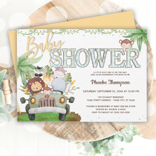 Yellow Safari Dieren Baby shower Kaart