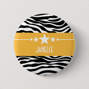 Yellow Sassy Star Zebra Button