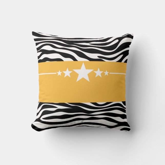 Yellow Sassy Star Zebra Pillow Kussen (Voorkant)