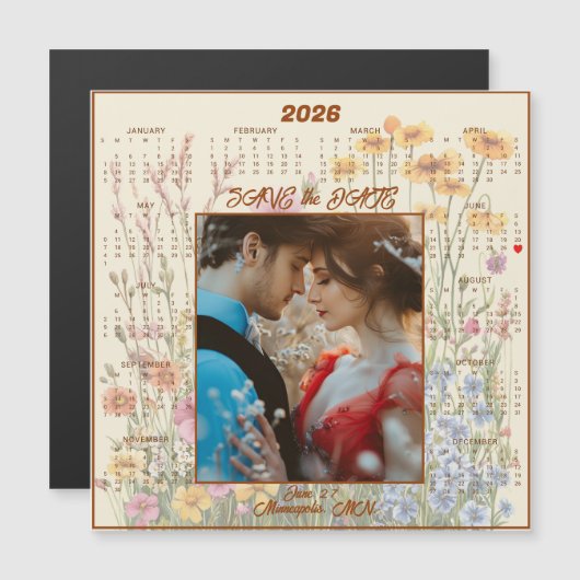 Yellow Save the Date Engaged Couple Magnetic (Voorkant / Achterkant)