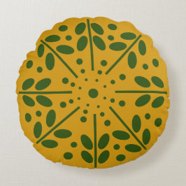 Yellow Scandinavian Folk Art Round Pillow Rond Kussen