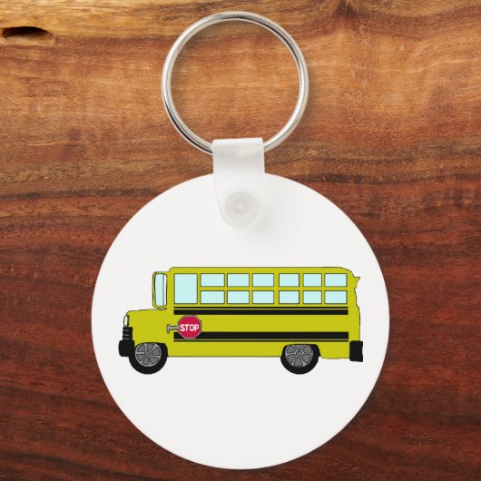 Yellow School Bus with Stop Sign Sleutelhanger (Achterkant)
