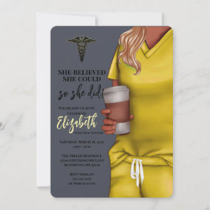 Yellow Scrubs Nursing School Afstuderen Uitnodigin Kaart