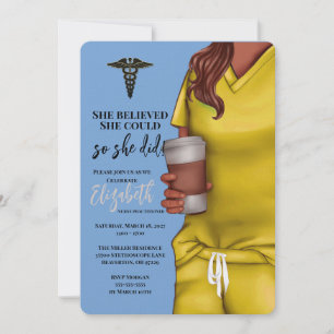 Yellow Scrubs Nursing School Afstuderen Uitnodigin Kaart