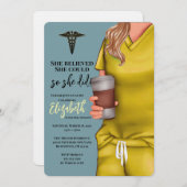 Yellow Scrubs Nursing School Afstuderen Uitnodigin Kaart (Voorkant / Achterkant)