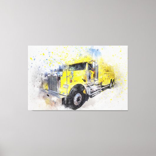 Yellow Semi Tow Truck Canvas Afdruk (Voorkant)