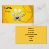 Yellow Silver Paw Heart Pet Visitekaartje (Voorkant / Achterkant)