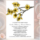 Yellow Simple Cherry Blossom Wedding Invite Kaart