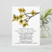Yellow Simple Cherry Blossom Wedding Invite Kaart (Staand voorkant)