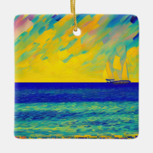 "Yellow Sky Race" Zeegezicht Keramisch Ornament