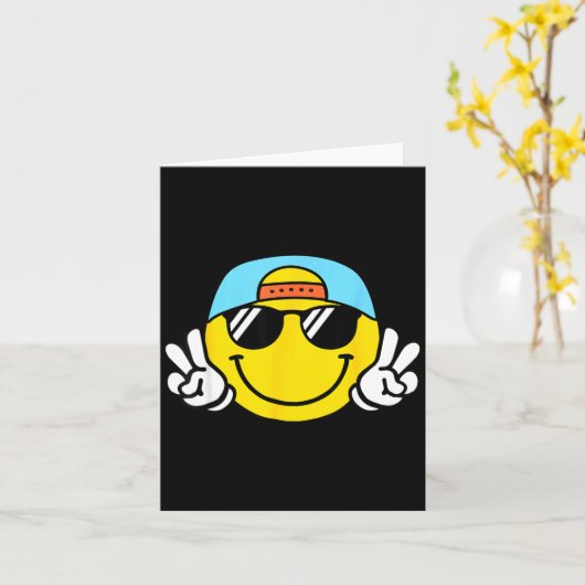 Yellow Smile Face Cute Checkered Peace Smiling Hap Kaart (Gele Bloem)