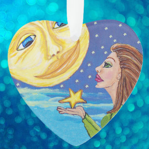 Yellow Souriant Lune Face Stars Imaginaire Femme