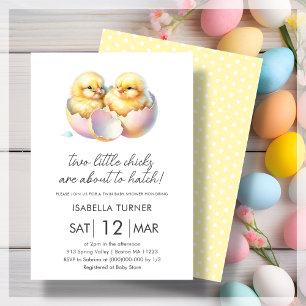 Yellow Spring Chicks Twin Baby shower Uitnodiging