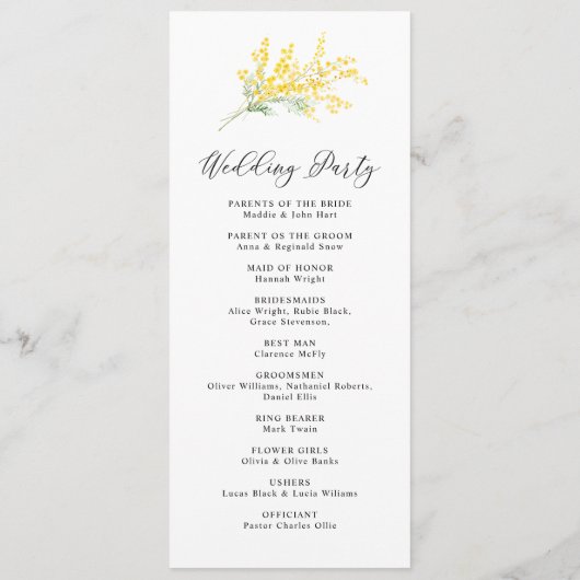 Yellow Spring Elegant Floral Wedding Flat Programm Programma (Achterkant)