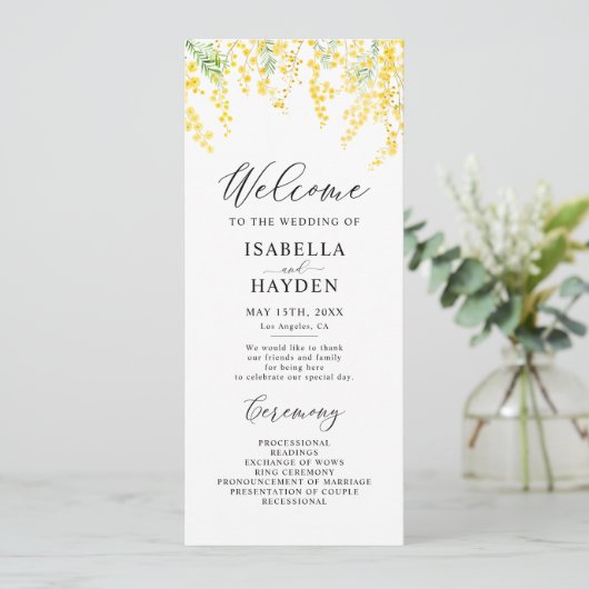 Yellow Spring Elegant Floral Wedding Flat Programm Programma (Staand voorkant)