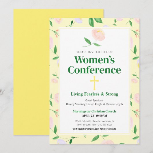 Yellow Spring Floral Women's Conference Invitation Kaart (Voorkant / Achterkant)