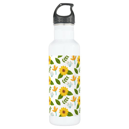 Yellow Spring Flower Pattern Waterfles (Voorkant)