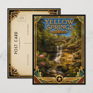 Yellow Springs Ohio Vintage Art Deco Gouden Tijdpe Briefkaart