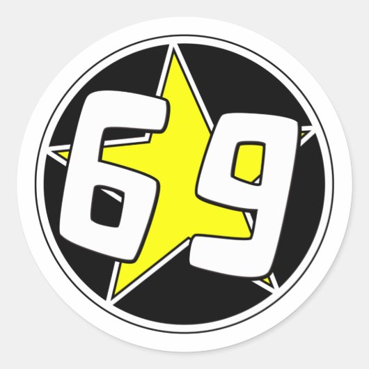 Yellow Star 69 Ronde Sticker (Voorkant)