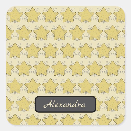 Yellow Star Applique Patchwork Vierkante Sticker (Voorkant)