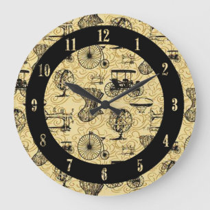 Yellow Steampunk Pattern Wall klok