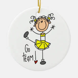 Yellow Stick Figuur Cheerleader T-shirts en cadeau Keramisch Ornament