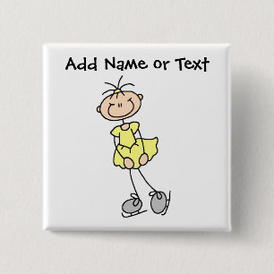 Yellow Stick Figuur Ice Skater Button