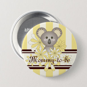 Yellow Stripe Cute Koala Baby shower mammie-to-be Ronde Button 7,6 Cm