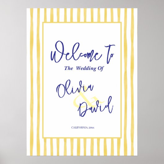 Yellow Stripe Hand Drawn Welcome Wedding Poster (Voorkant)