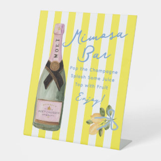 Yellow Stripe Italian Lemon Shower Mimosa Bar Reclamebord Met Voetstuk