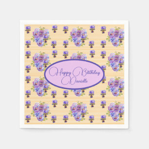 Yellow Stripe Shabby Chic floral Serviette Napkins Servet