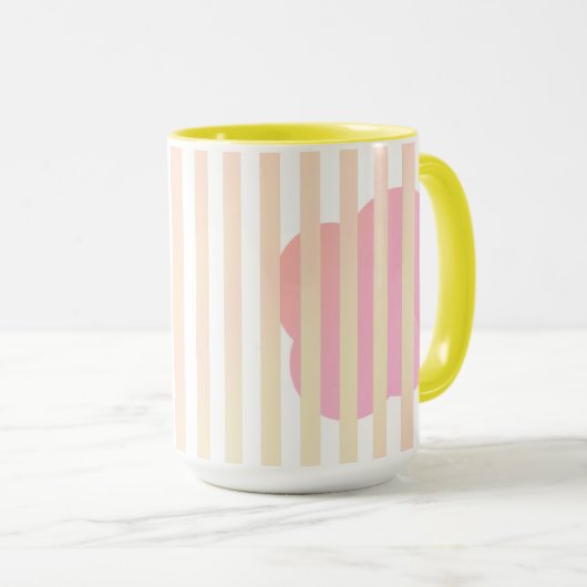Yellow Stripe Simple Two-Tone Mug with Pink Floral (Devant droit)