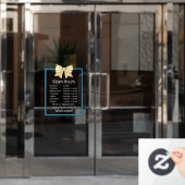 Yellow Striped Bow Blue Frame Open Hours Number Raamsticker (Kantoordeur)