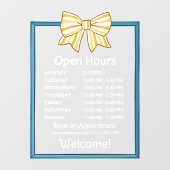 Yellow Striped Bow Blue Frame Open Hours Number Raamsticker (Vel)