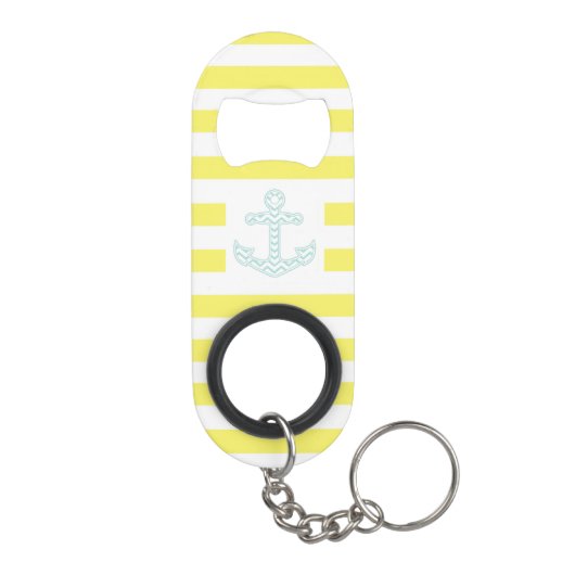Yellow Striped Nautical Anchor Mini Flessenopener (Achterkant)