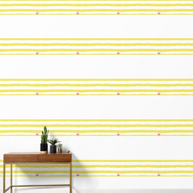 Yellow stripes and a pink crown Wallpaper Behang (Hal)