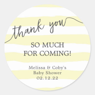 Yellow Stripes baby shower bedankt je voor je plez Ronde Sticker