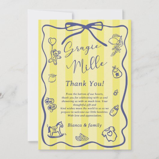 Yellow Stripes Italian Themed Ciao Baby Shower Kaart (Voorkant)