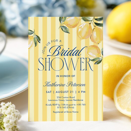 Yellow Stripes Lemon Bridal Shower Invitation
