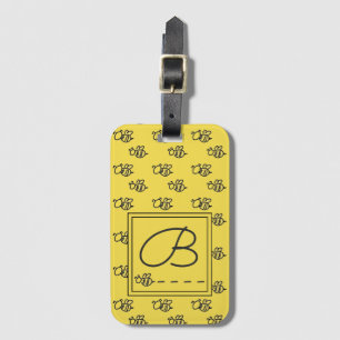 Yellow Summer Bees Pattern Bagagelabel