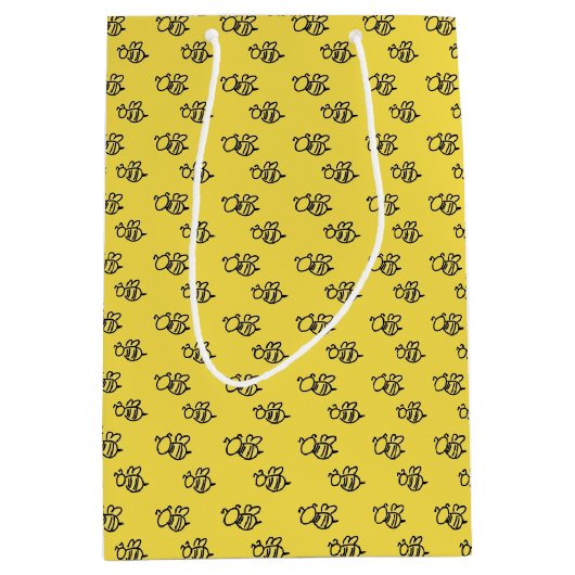 Yellow Summer Bees Pattern Medium Cadeauzakje (Voorkant)
